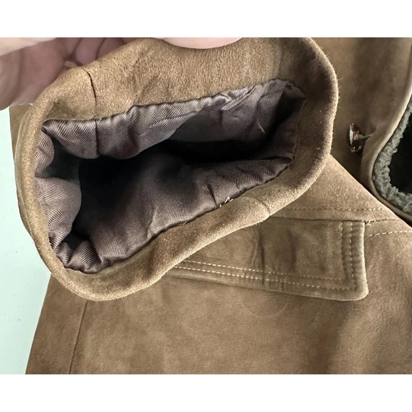 Vintage 70s Jacket Mens 38 Suede Leather Sherpa Lined Shawl Marlboro Coat - Picture 15 of 16